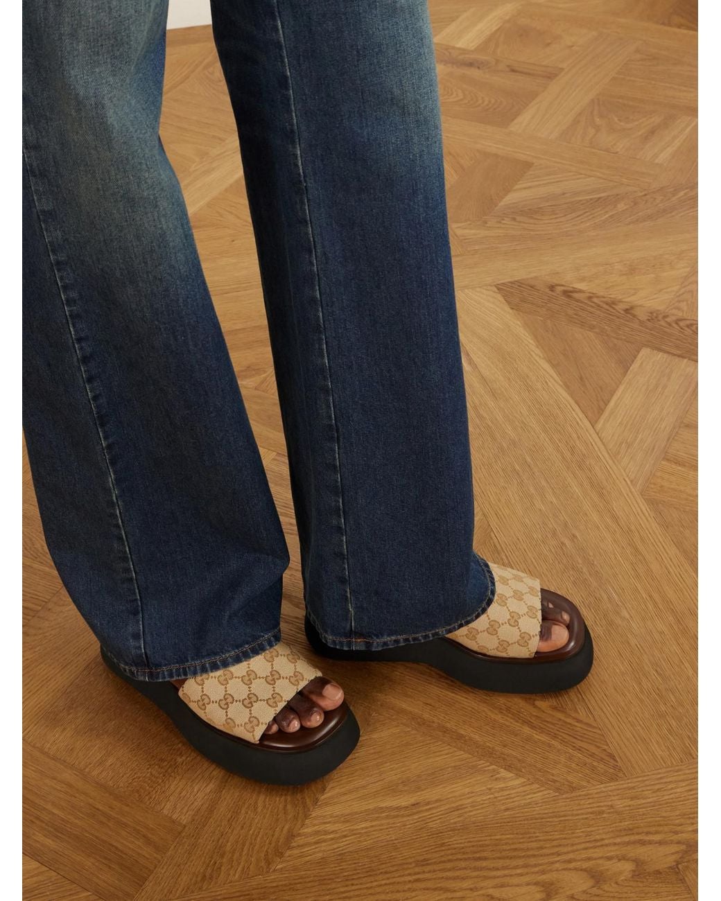 Gucci White Gg Supreme-Jacquard Canvas Platform Slides
