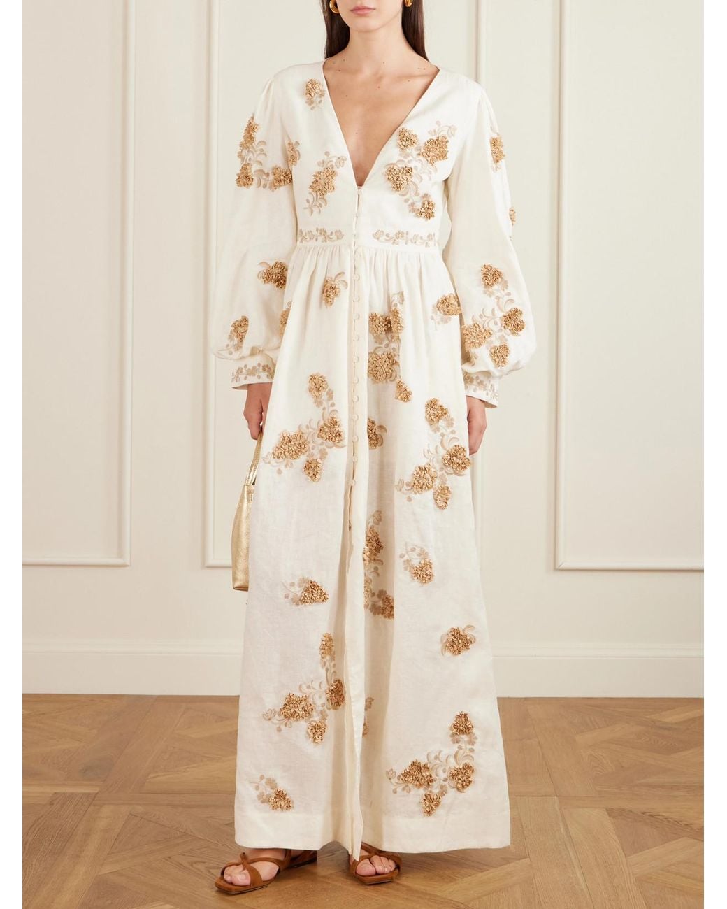 Agua Bendita Natural Frambuesa Embroidered Cotton Maxi Dress