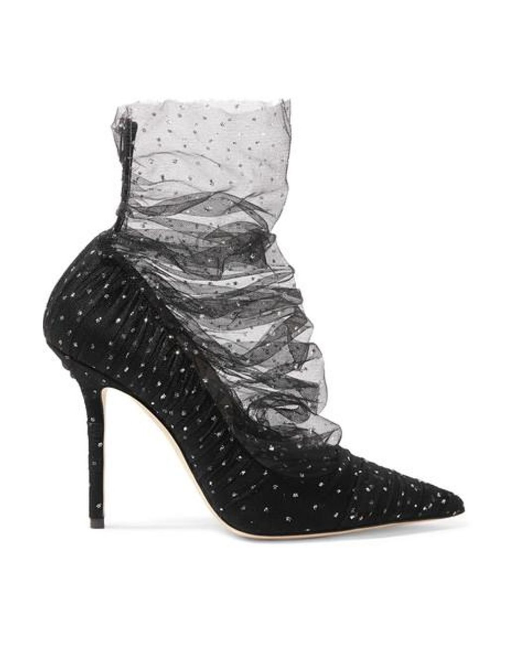 Jimmy Choo Lavish 100 Glittered Tulle And Suede Pumps in Black