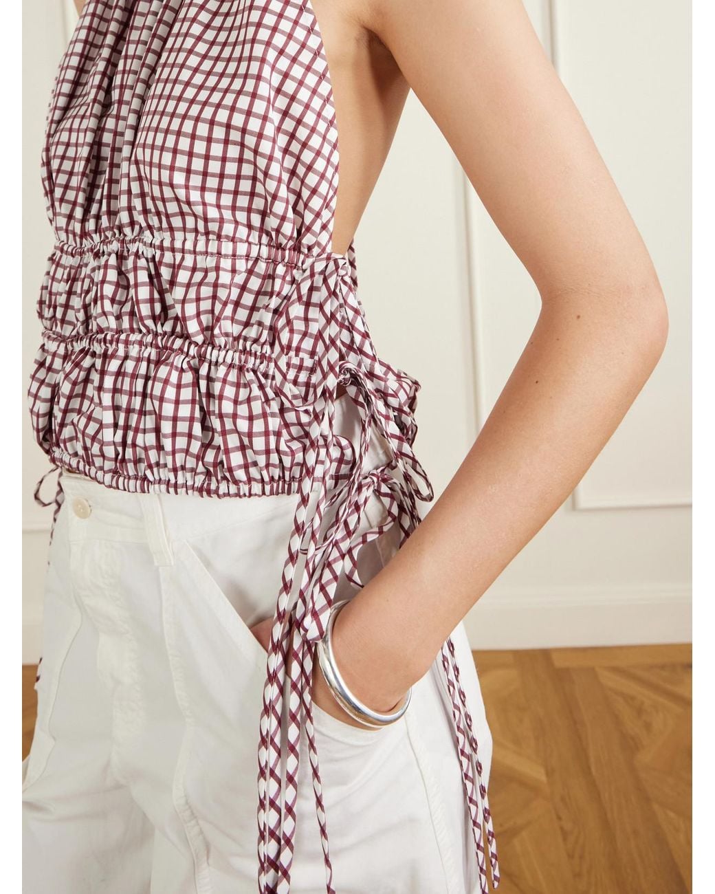 LIBEROWE Pink Lina Checked Cotton Halterneck Top