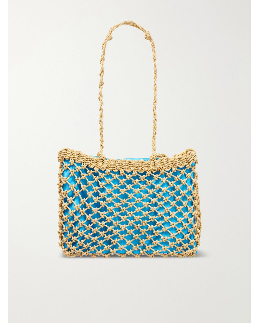 Jil Sander Blue Tangle Net Satin And Cotton Cord Shoulder Bag