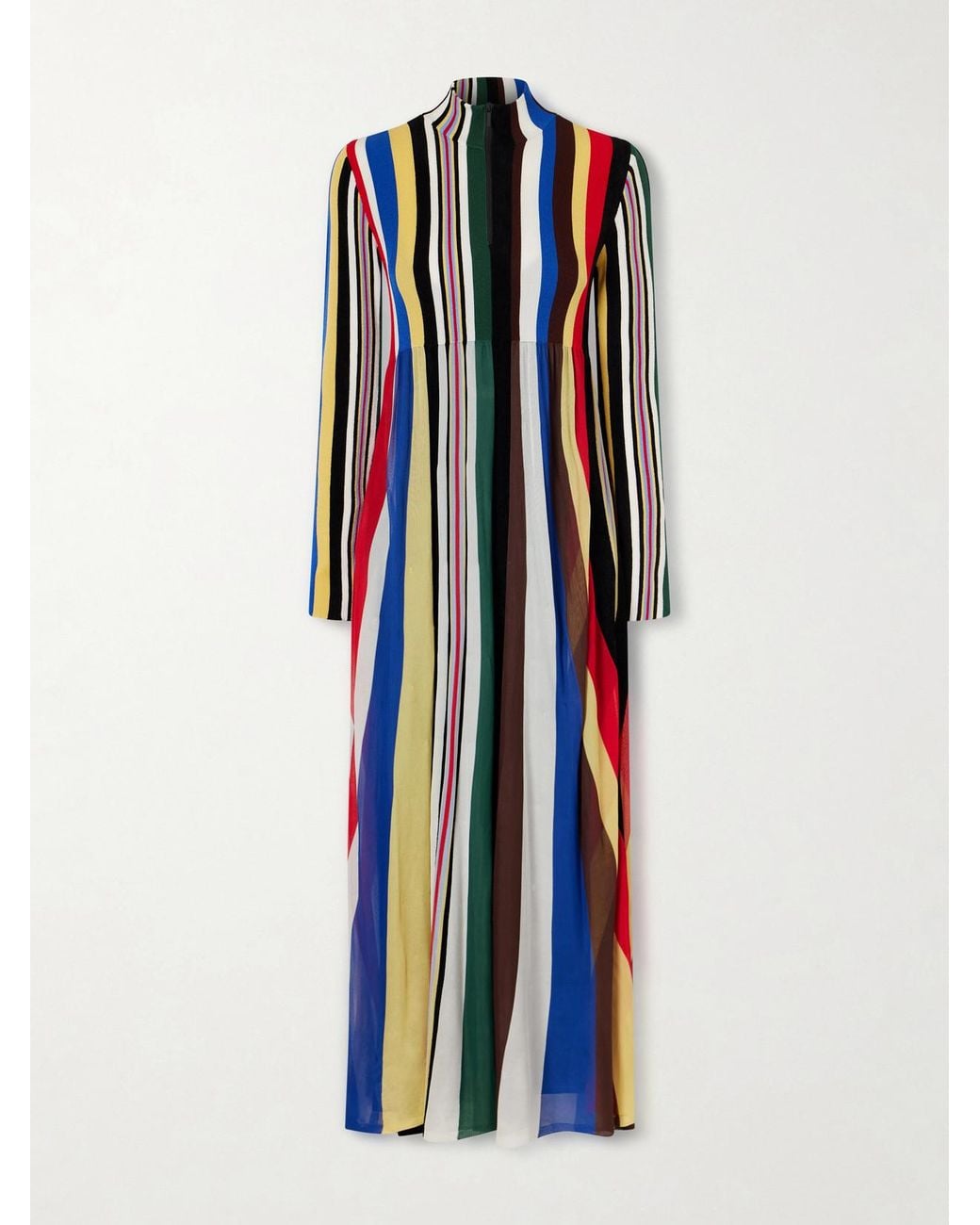 Loewe Blue Striped Chiffon And Ribbed Jersey Maxi Dress