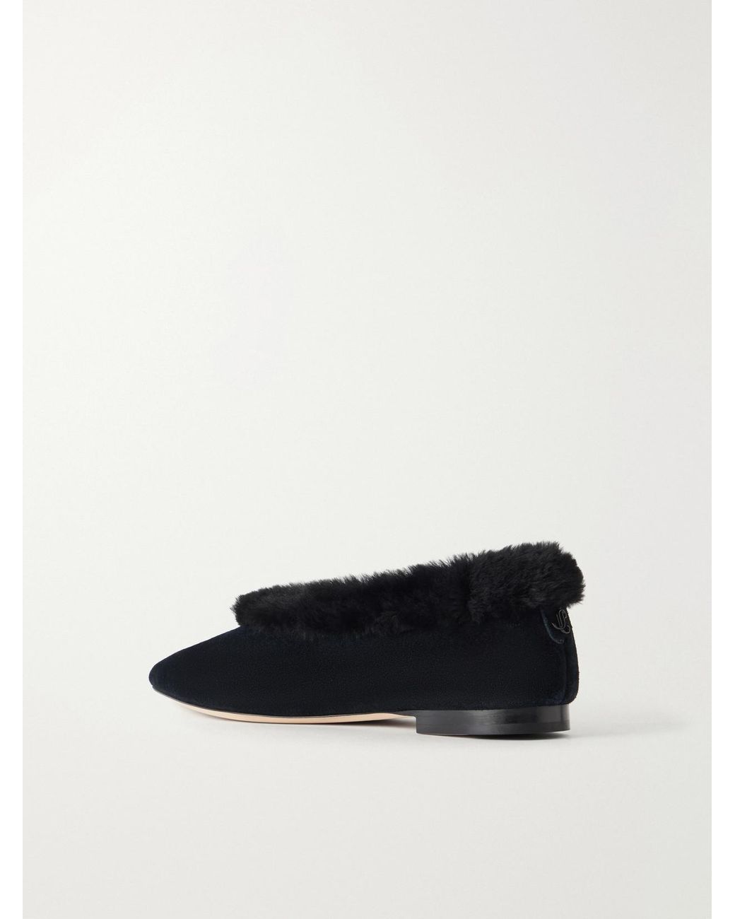 Jimmy Choo Black Margot Shearling-Trimmed Suede Ballet Flats