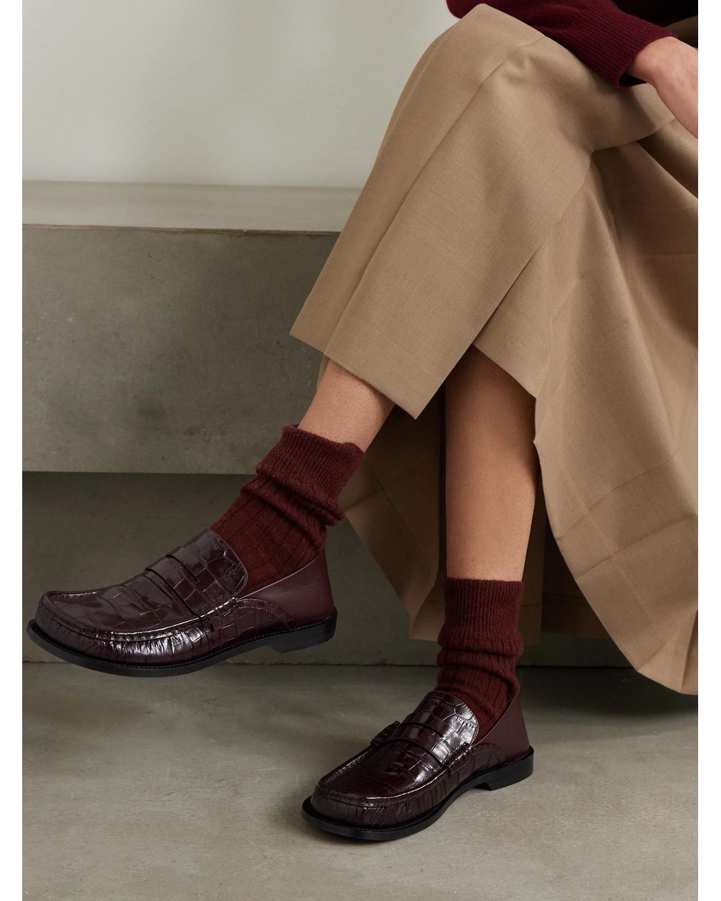 The Elder Statesman Red Ribbed Cashmere Socks