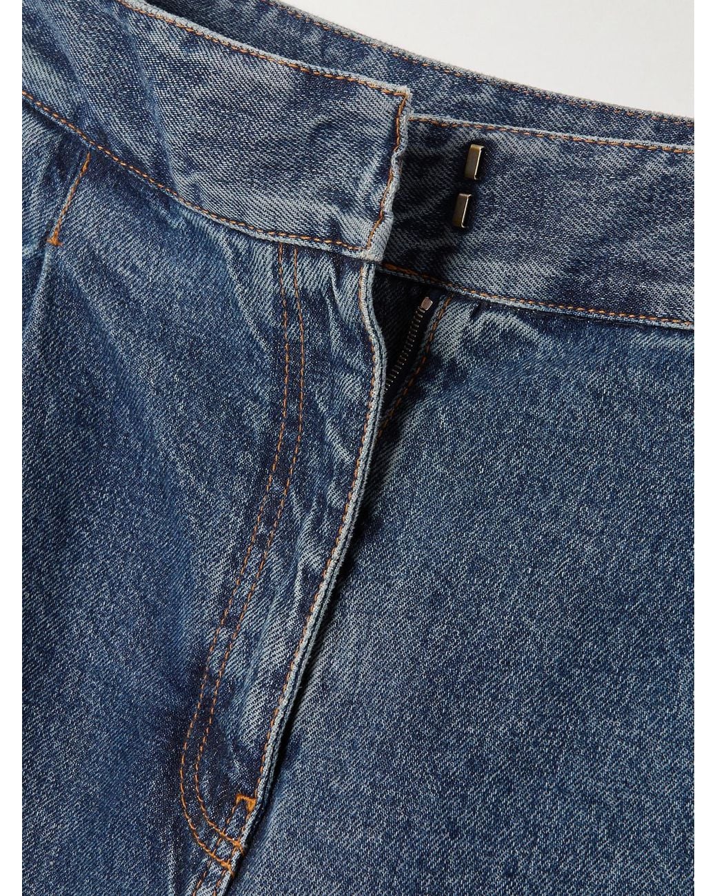 Alaïa Blue Pleated Straight-Leg Jeans