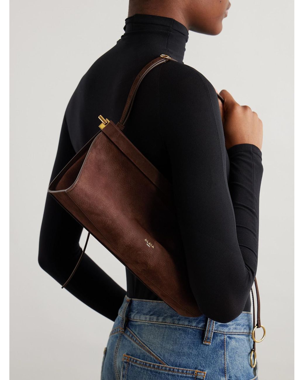 Alaïa Brown Le Click E/W Medium Nubuck Shoulder Bag