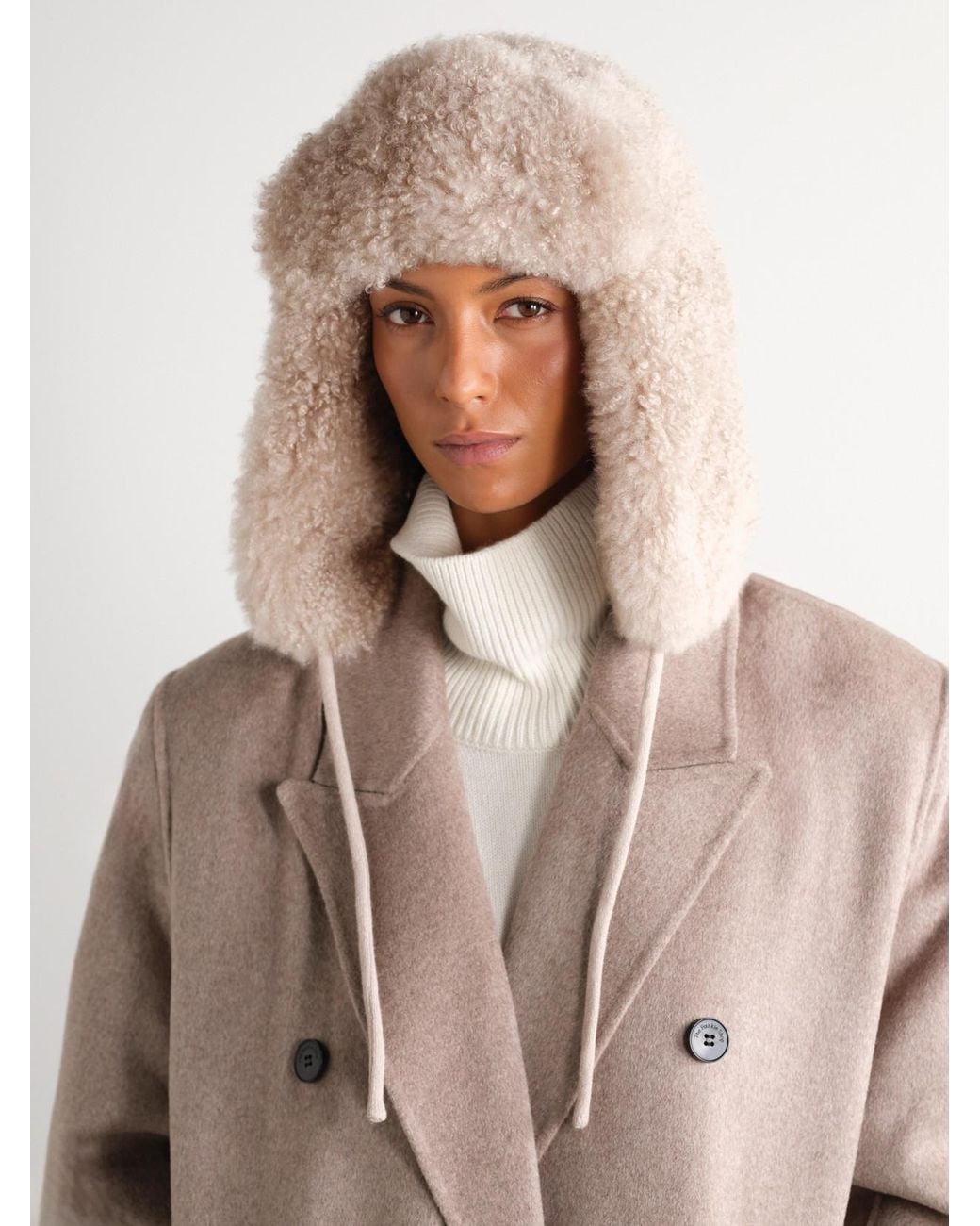 Yves Salomon Natural Chapka Shearling Hat