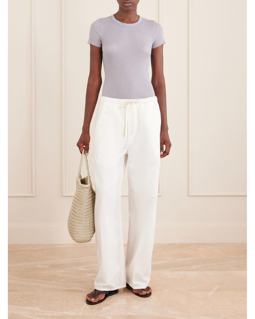 James Perse Gray Ribbed Cotton And Cashmere-Blend T-Shirt