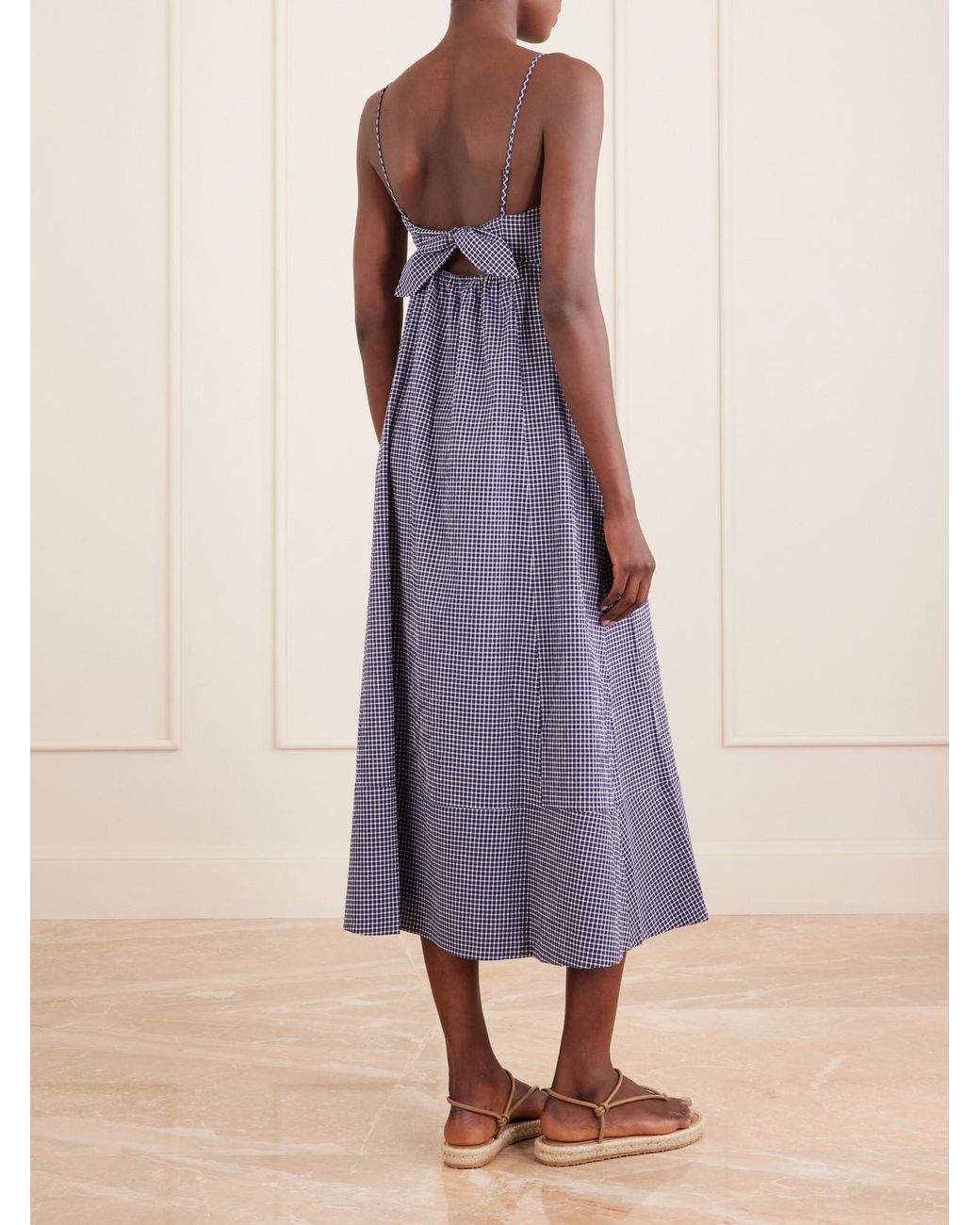 La Ligne Purple Thay Gingham Knot-Detailed Cut-Out Seersucker Midi Dress