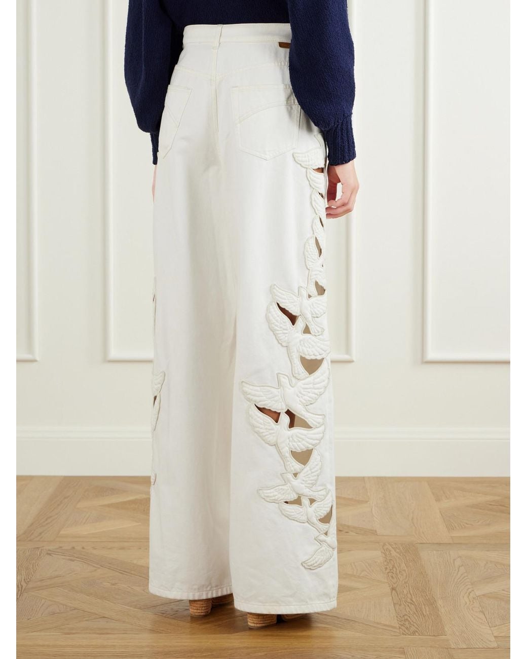 Zimmermann White Appliquéd High-Rise Straight-Leg Jeans