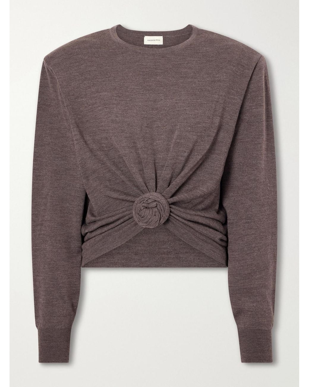 Magda Butrym Brown Knotted Cropped Wool Sweater