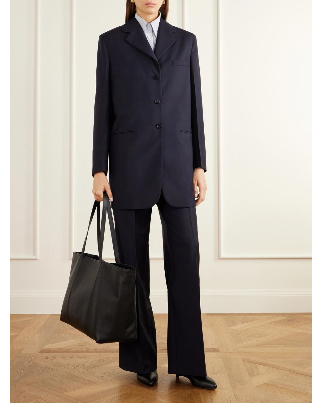 Jil Sander Black Foro Logo-Embossed Textured-Leather Tote