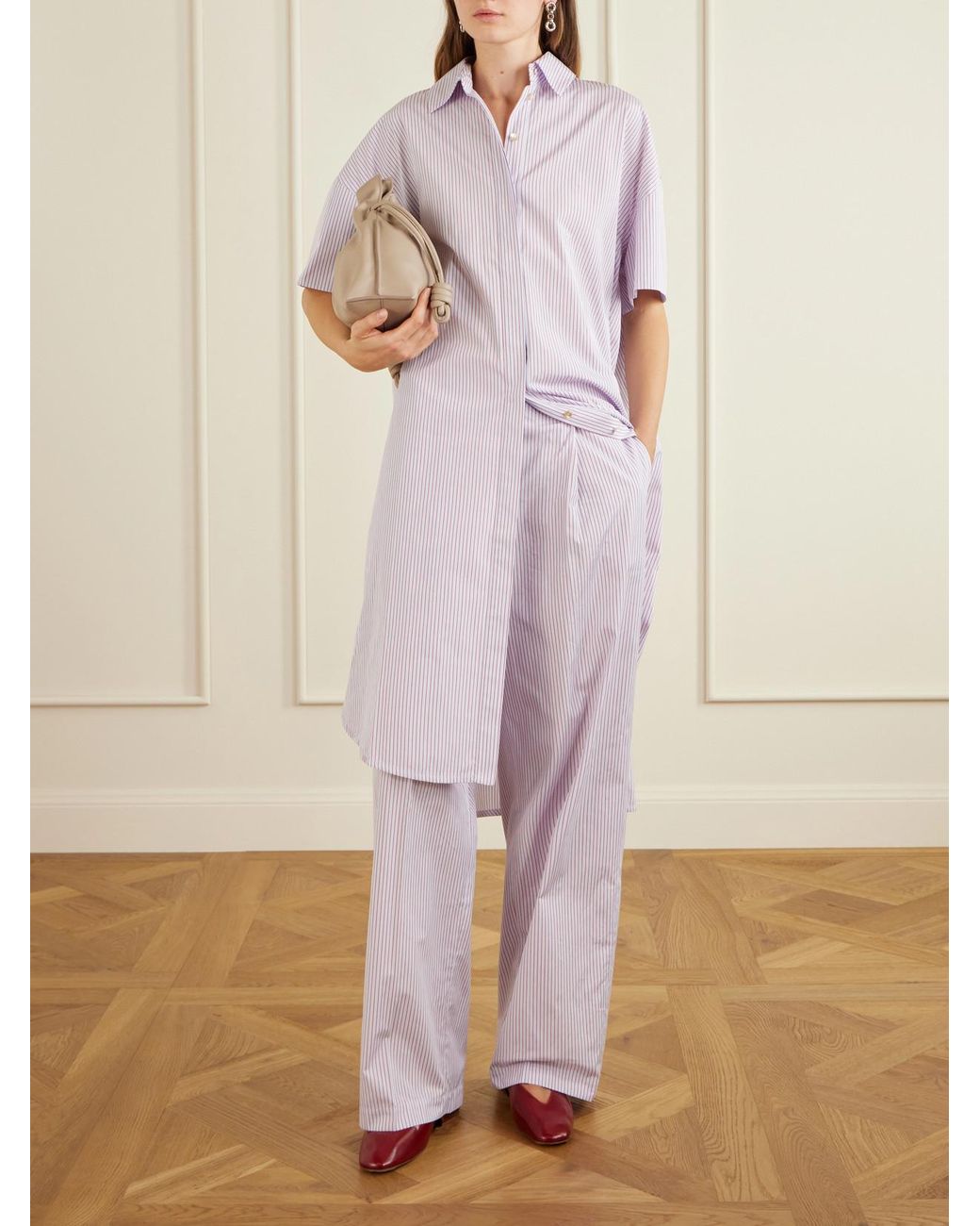 RÙADH Pink Dean Pleated Striped Organic Cotton-Poplin Wide-Leg Pants