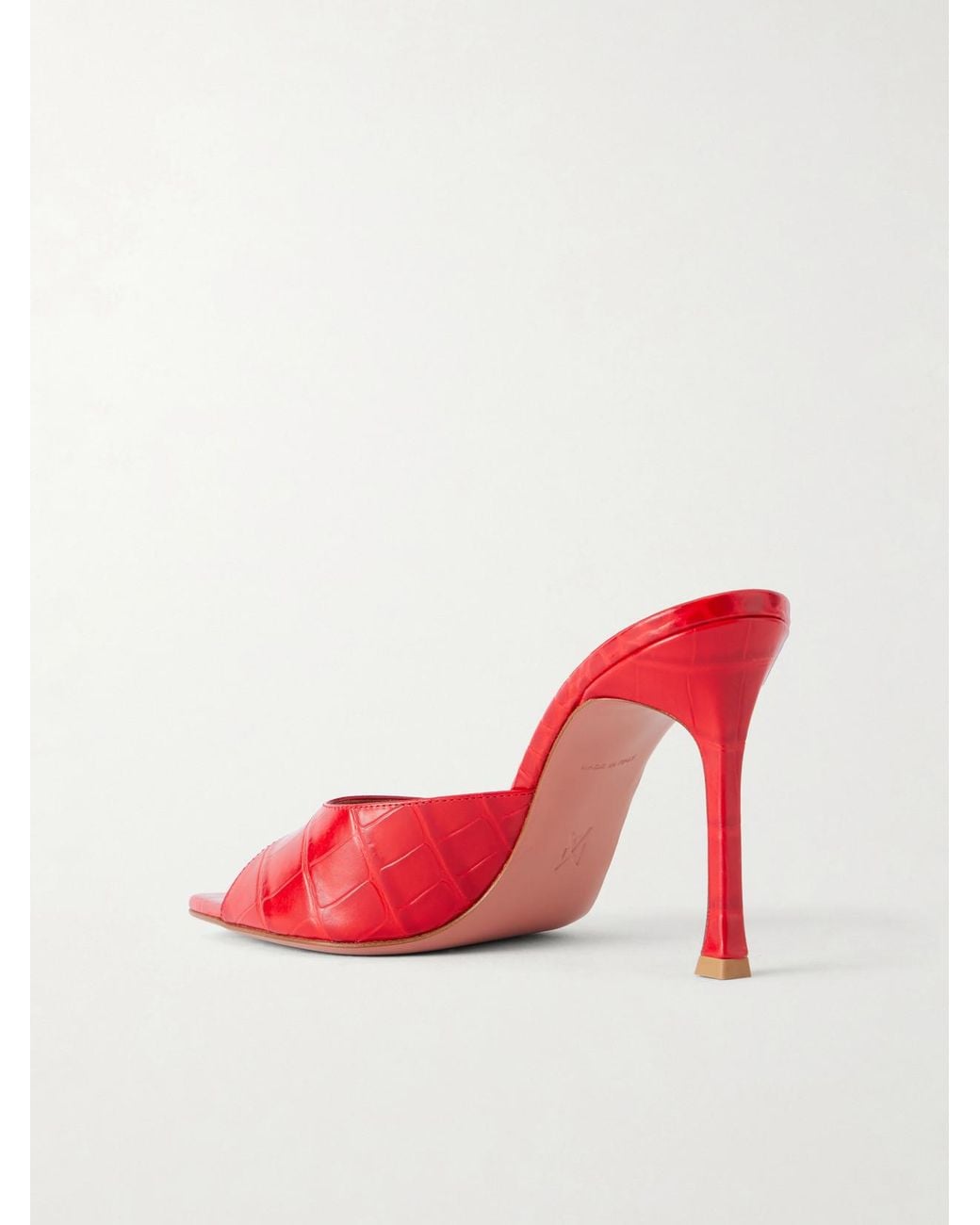 AMINA MUADDI Red Alexa 95 Croc-Effect Leather Mules
