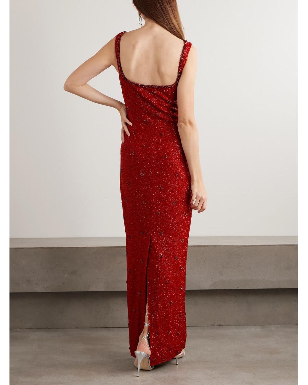 Clio Peppiatt Red Sophia Embellished Stretch-Mesh Gown