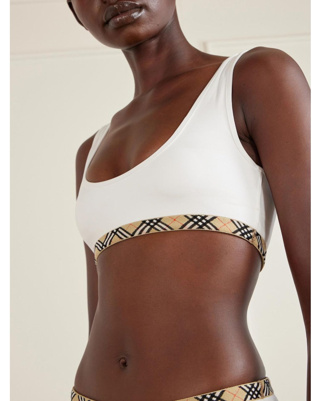 Burberry White Samphire Checked Bikini Top