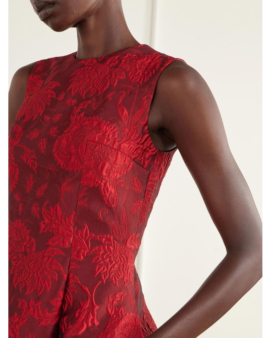 Emilia Wickstead Red Mara Pleated Floral-Cloqué Midi Dress
