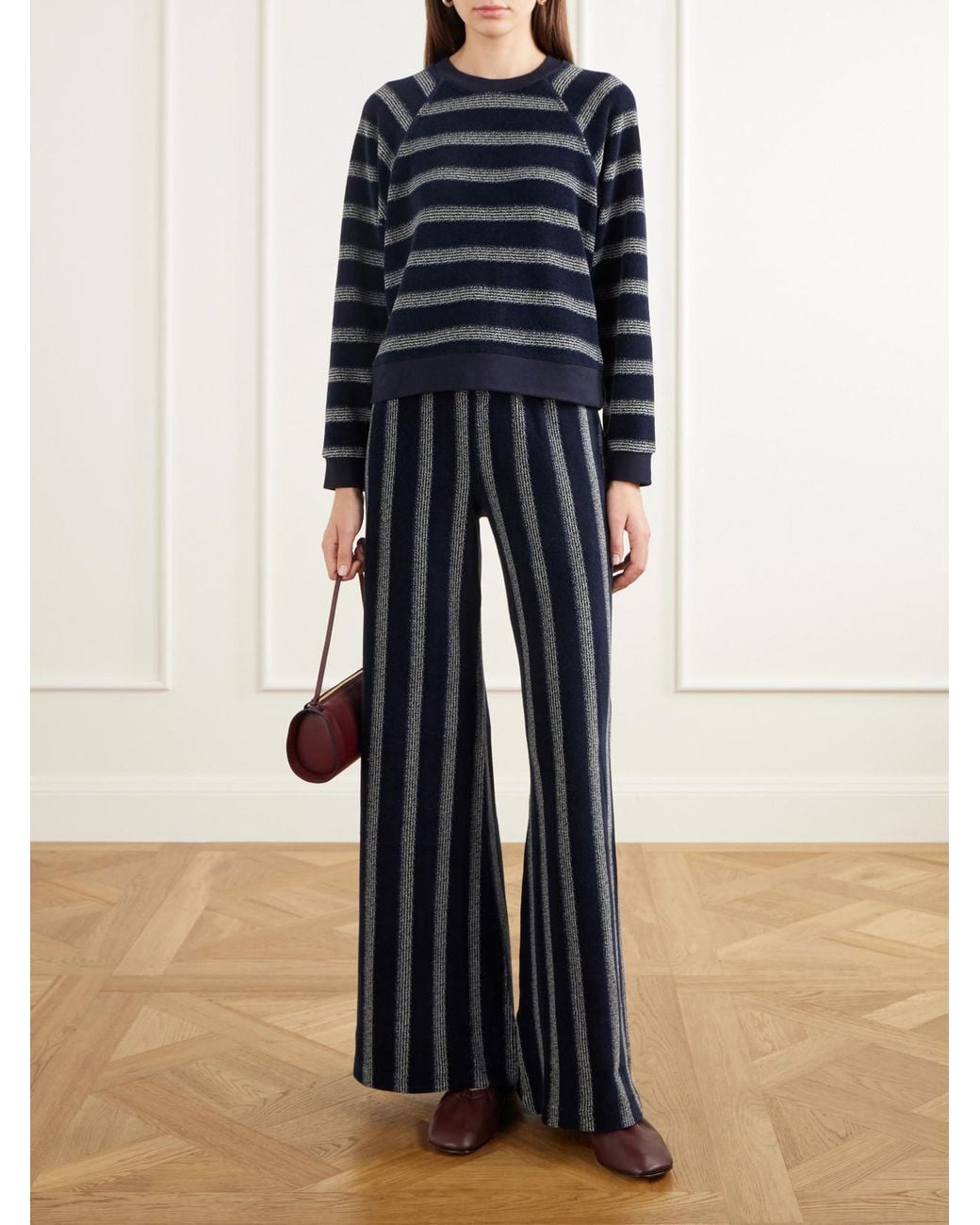 Suzie Kondi Blue Lito Striped Velour Flared Pants