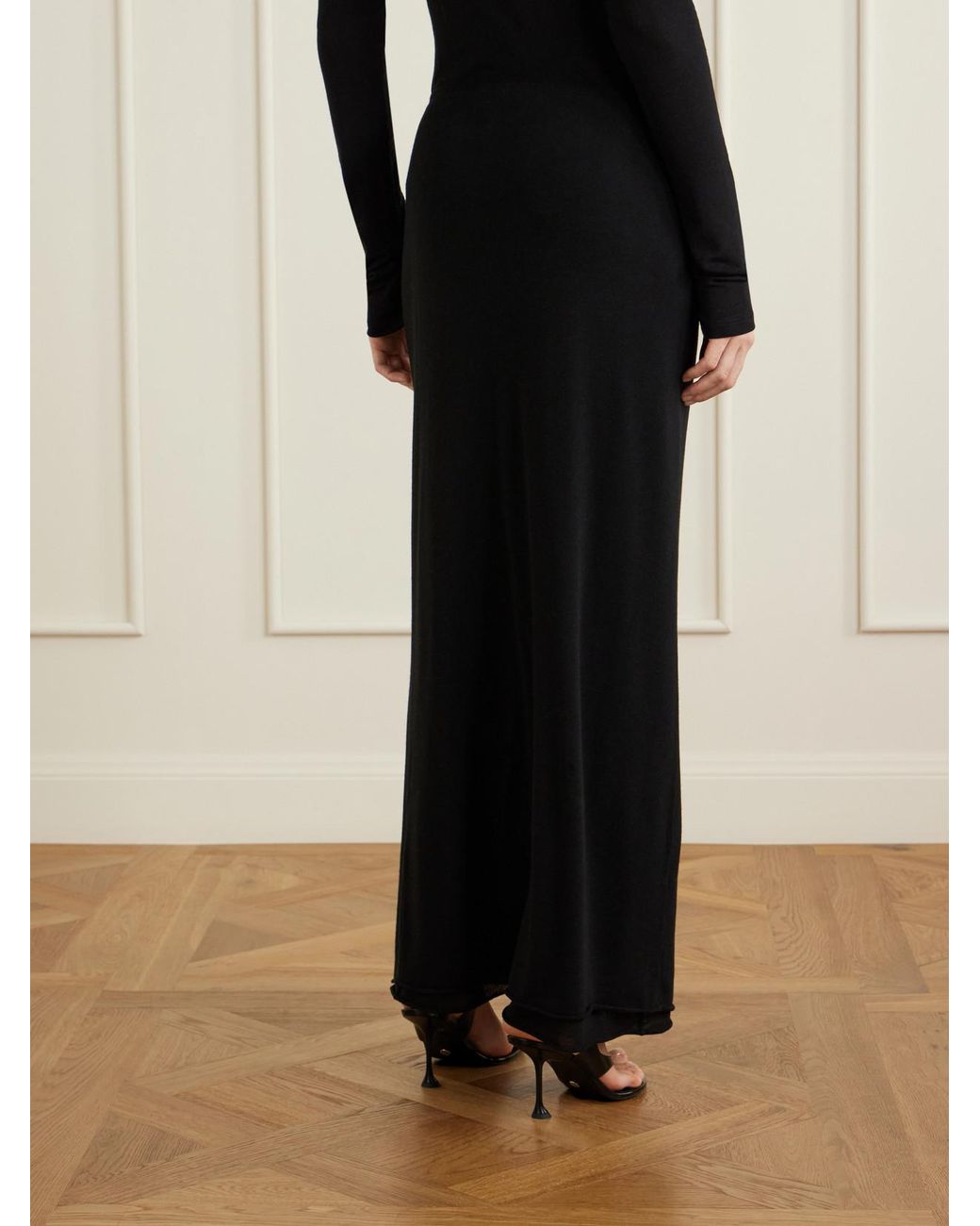 Colleen Allen Black Stretch Tencel Modal, Silk And Cashmere-Blend Maxi Skirt