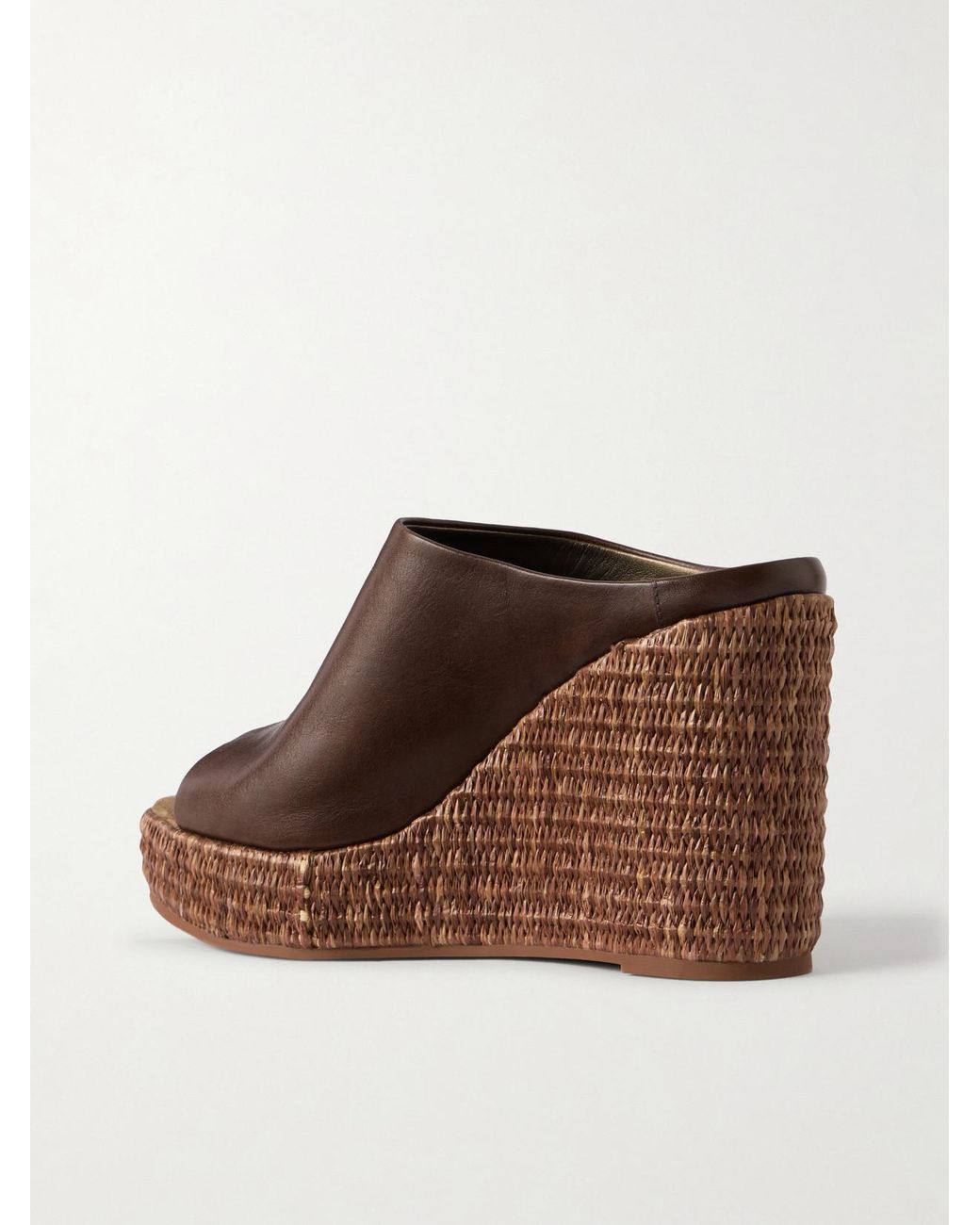 Brunello Cucinelli Brown Leather Platform Wedge Espadrille Sandals
