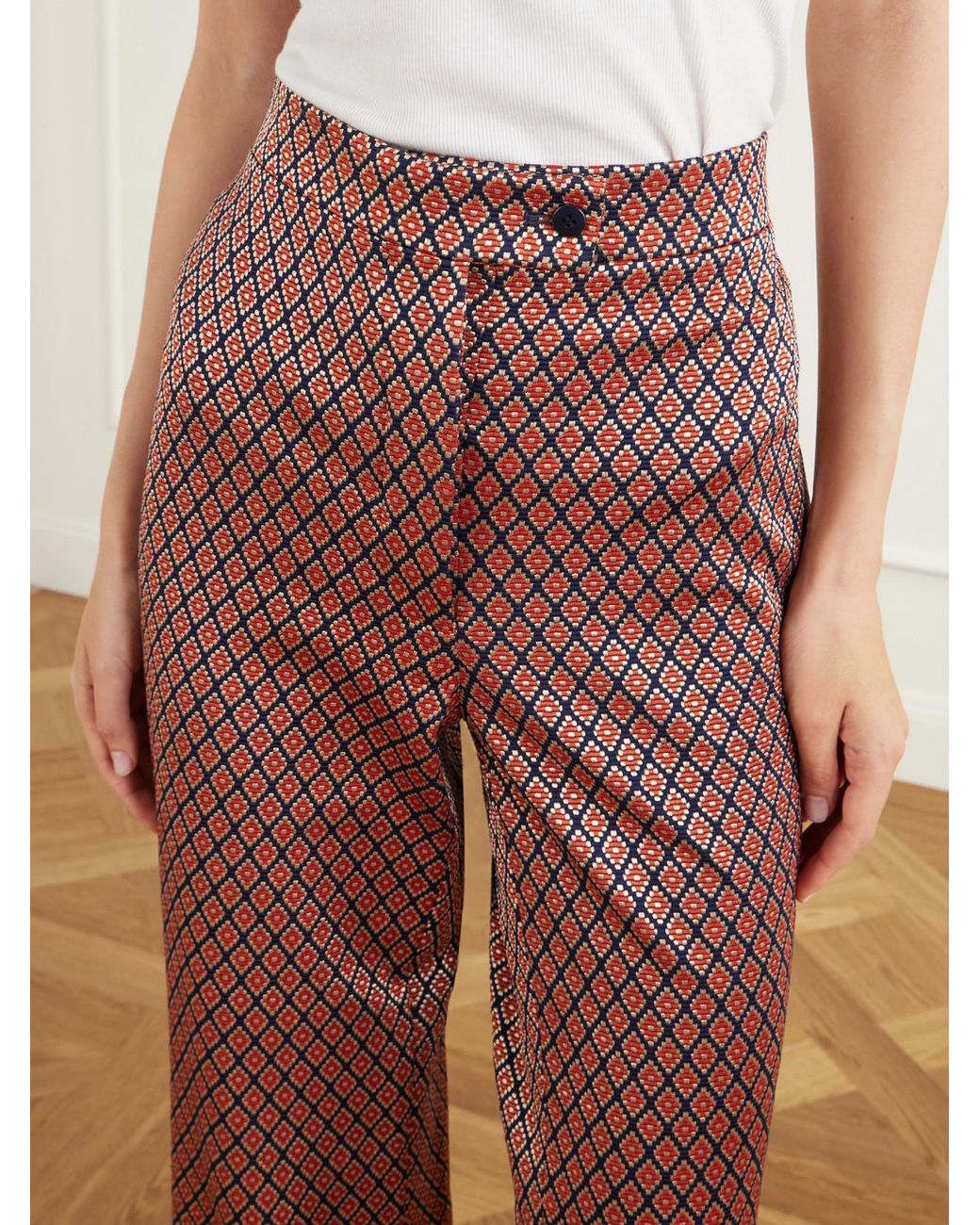 Giuliva Heritage Brown The Laura Slim-Fit Diamond-Jacquard Stretch-Jersey Flared Pants