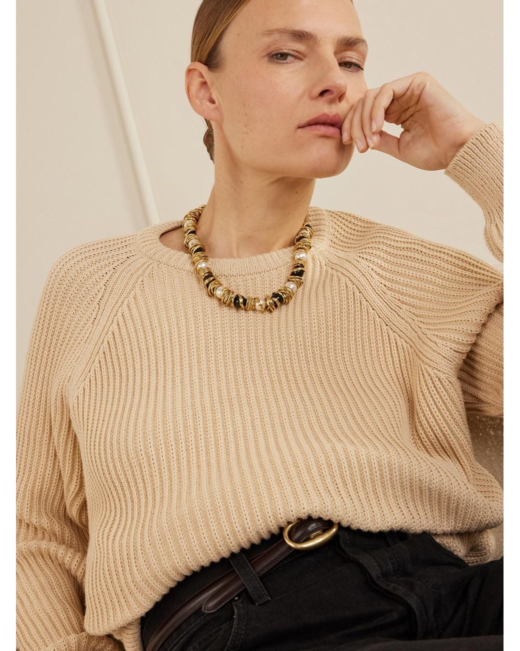 Saint Laurent Natural Tone Pearl-Like Necklace