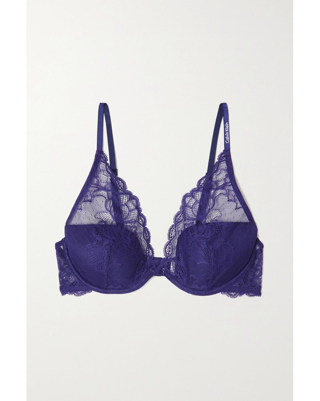 Calvin Klein Seductive Comfort Stretch-lace Underwired Plunge Bra in Purple