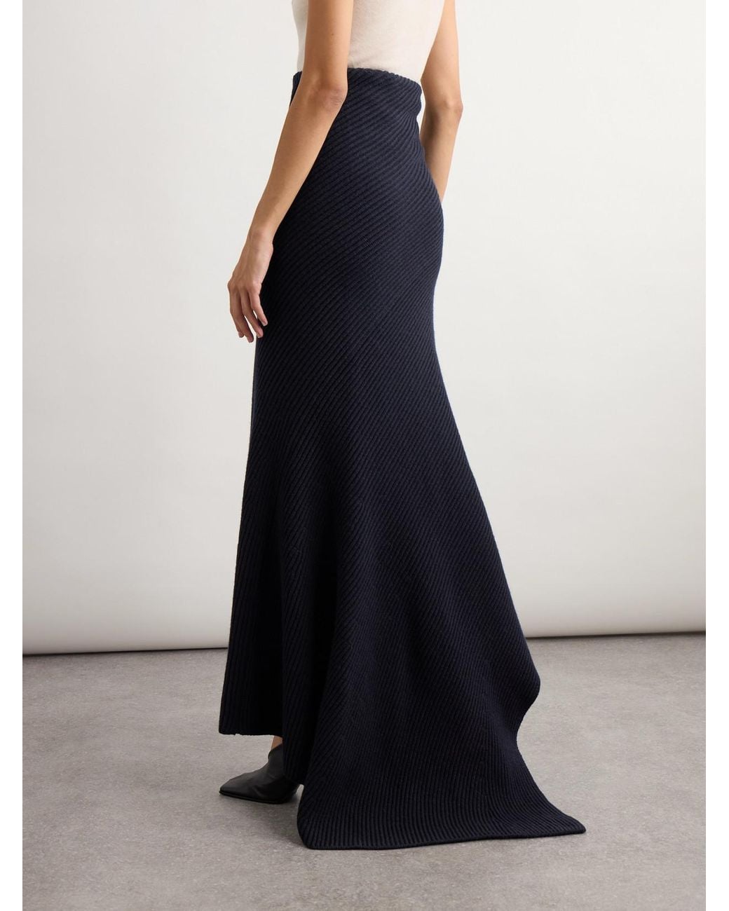 Alaïa Blue Asymmetric Ribbed Wool And Cashmere-Blend Skirt