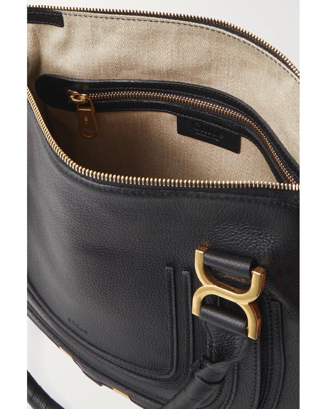 Chloé Black Marcie Medium Textured-Leather Top-Handle Bag