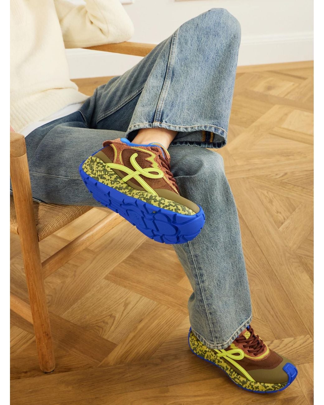 Loewe Blue Pogo Logo-Detailed Suede-Trimmed Knitted Sneakers