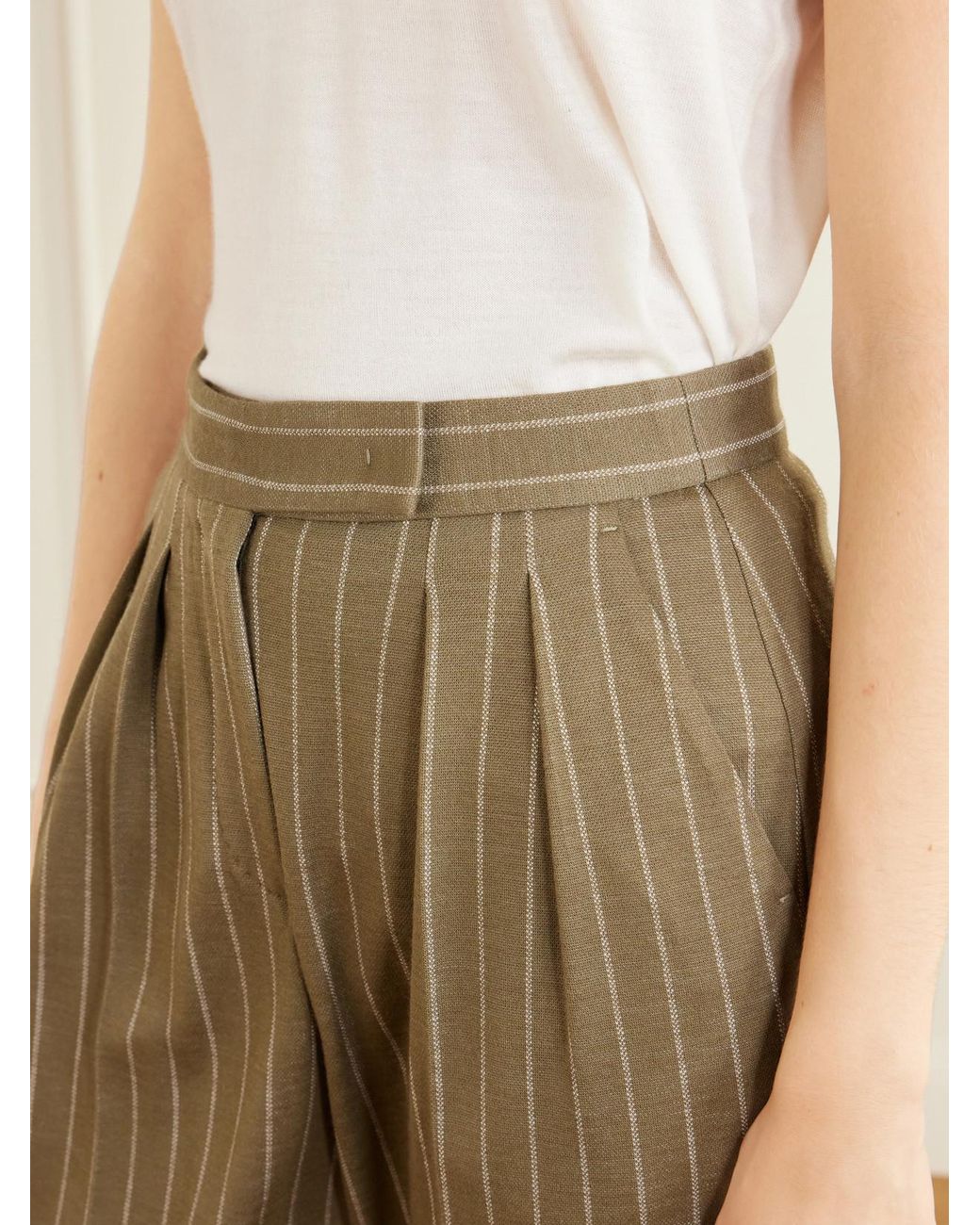 Max Mara Natural Rio Striped Pleated Jersey Wide-Leg Pants