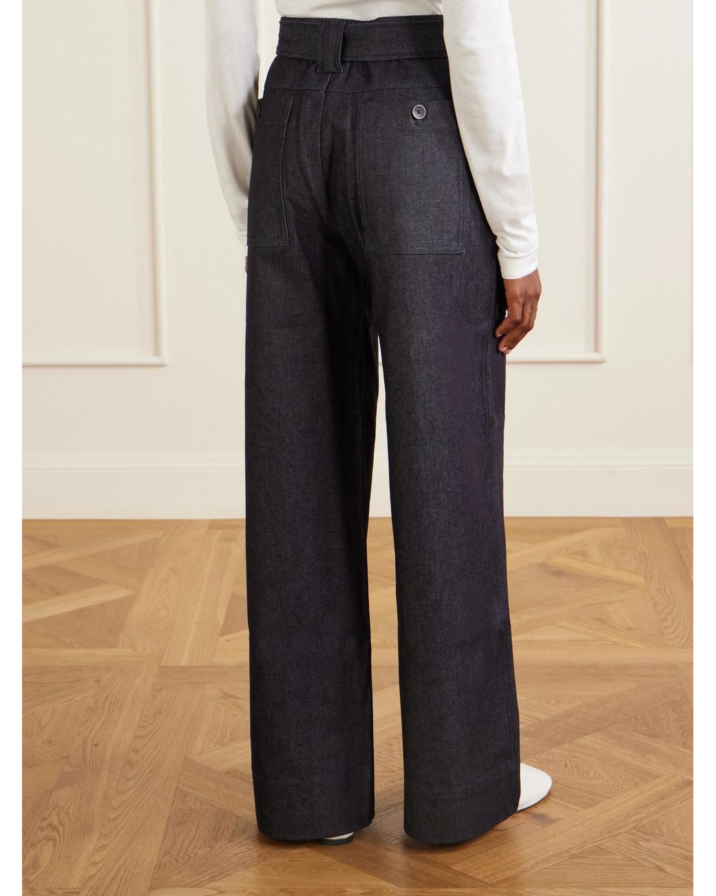 Proenza Schouler Blue Lina Belted Stretch-Cotton Twill Wide-Leg Pants