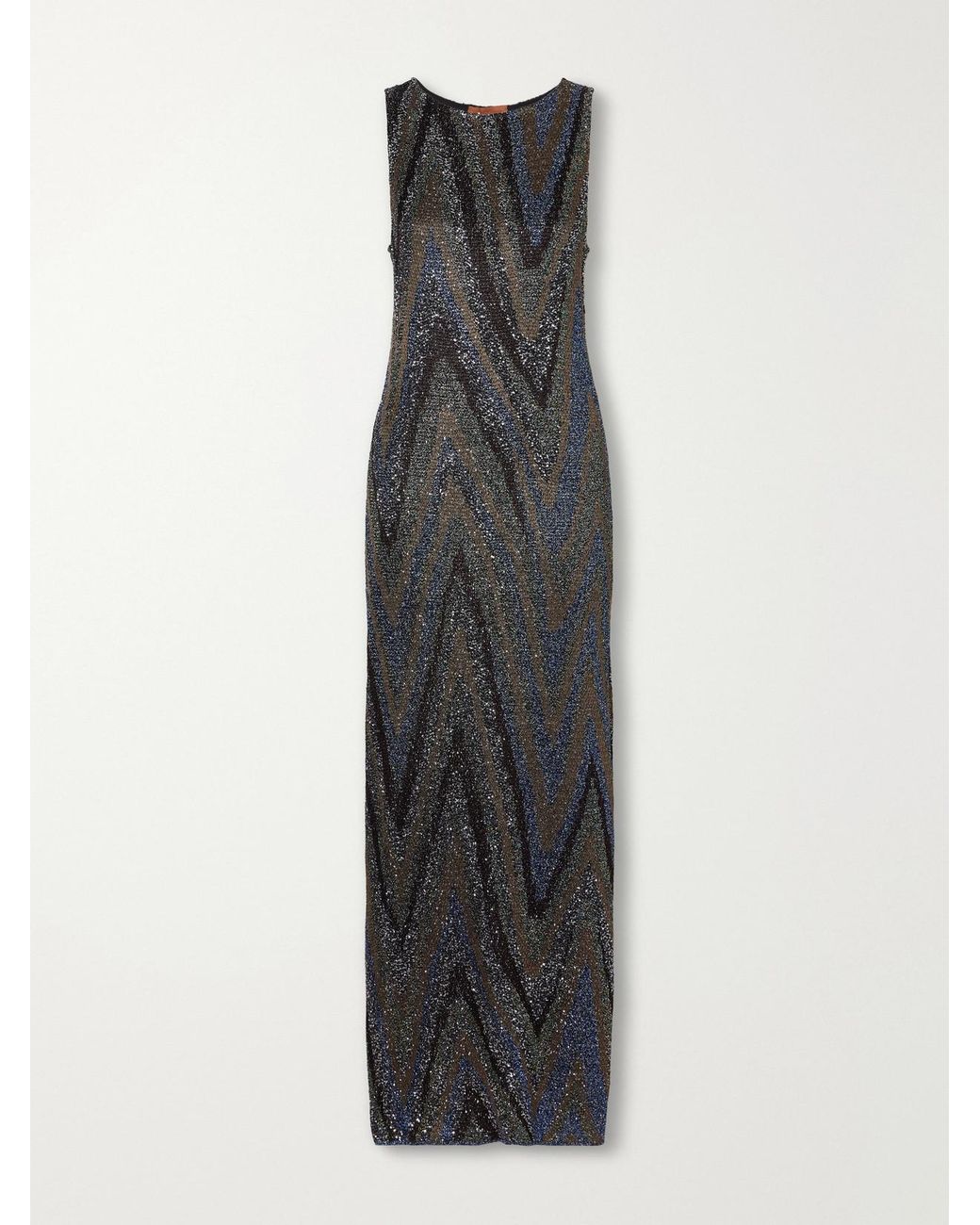 Missoni White Sequin-Embellished Striped Metallic Crochet-Knit Maxi Dress