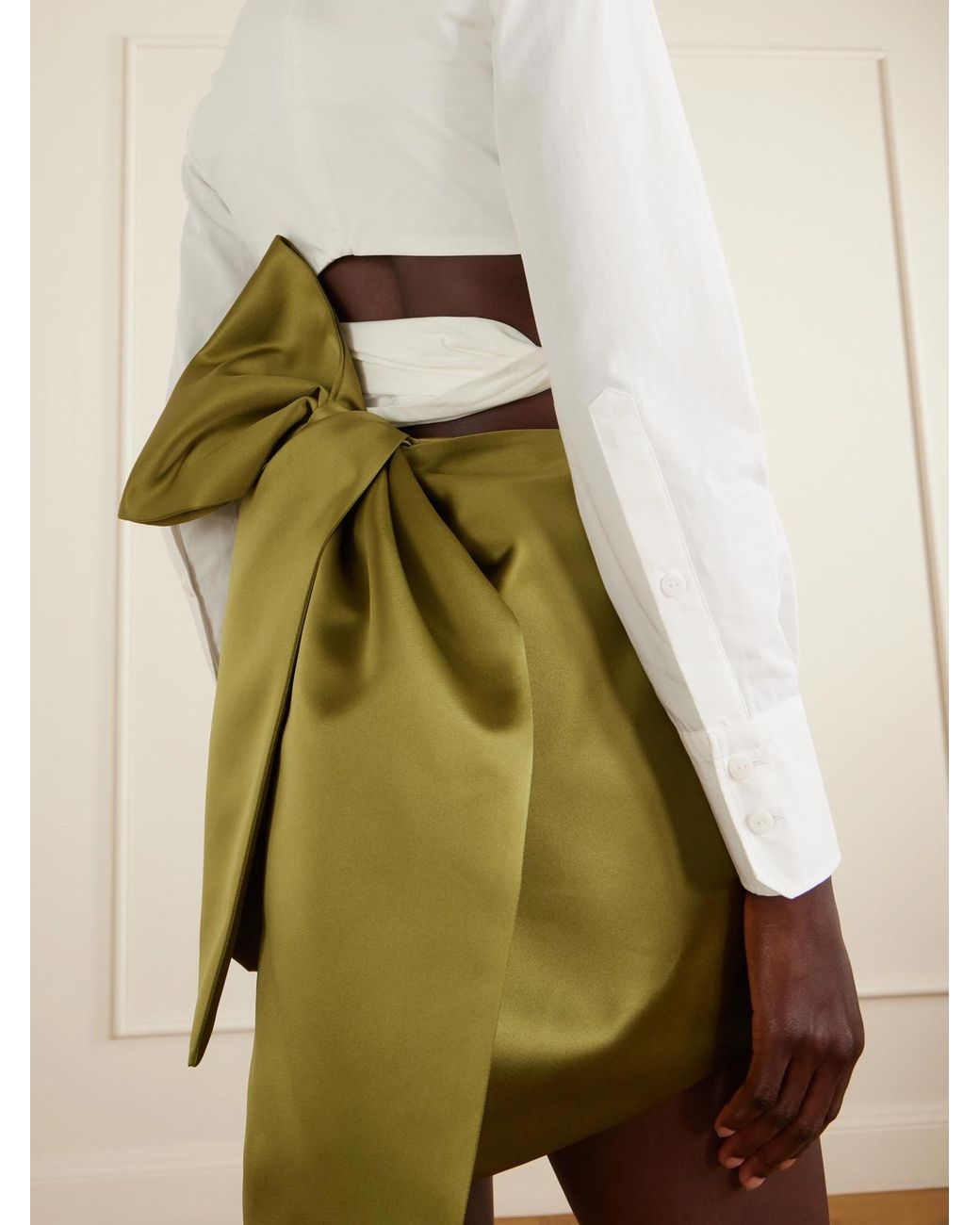 Oscar de la Renta Green Satin Draped Mini Skort