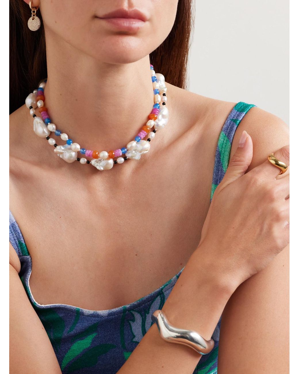 Gohar World Natural Host, Pearl And Onyx Necklace