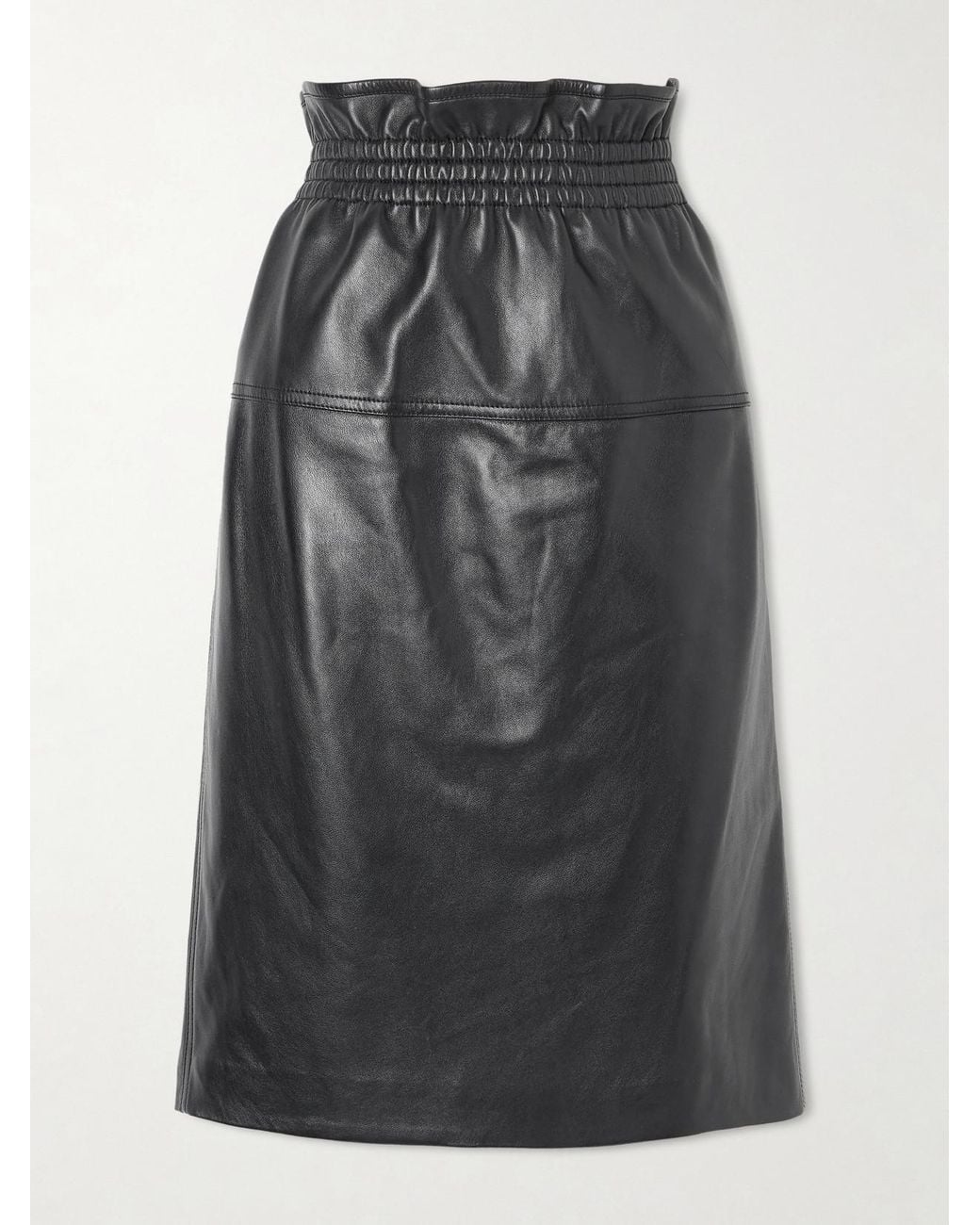 Saint Laurent Black Leather Midi Skirt