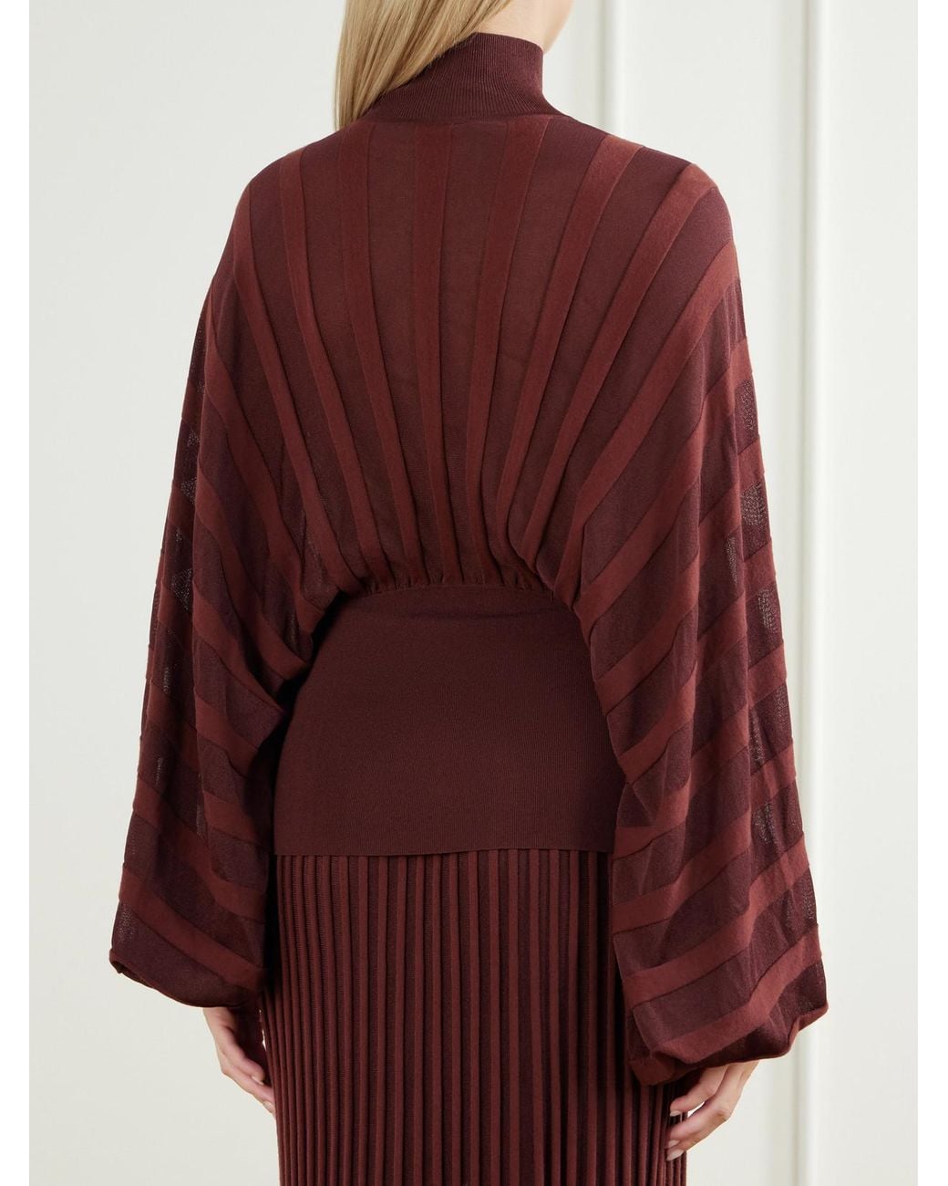 Zimmermann Red Clash Striped Stretch-Jersey Turtleneck Sweater