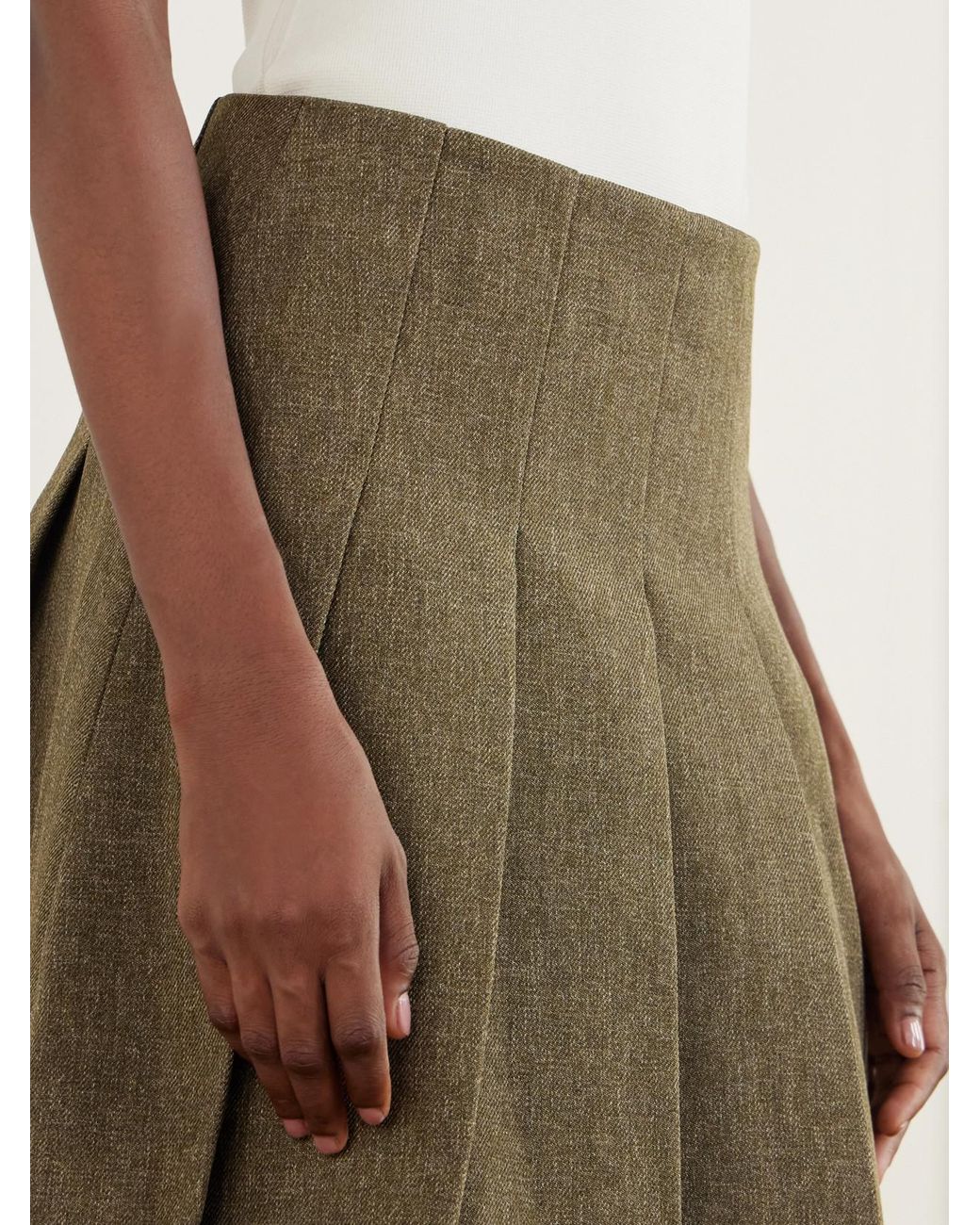 Rohe Green Pleated Grain De Poudre Midi Skirt