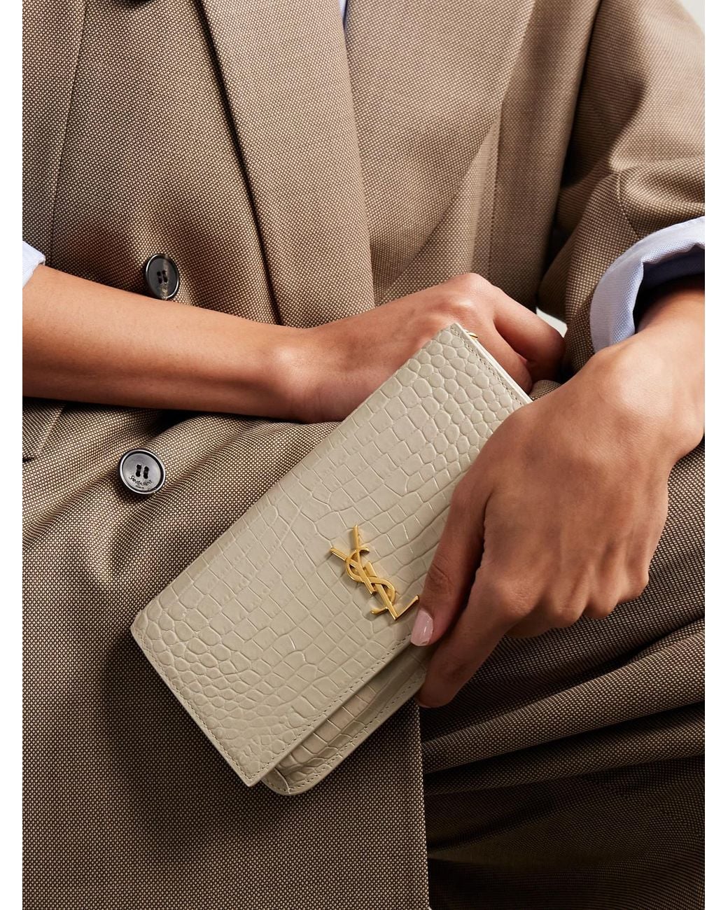 Saint Laurent Natural Cassandre Croc-Effect Leather Phone Case