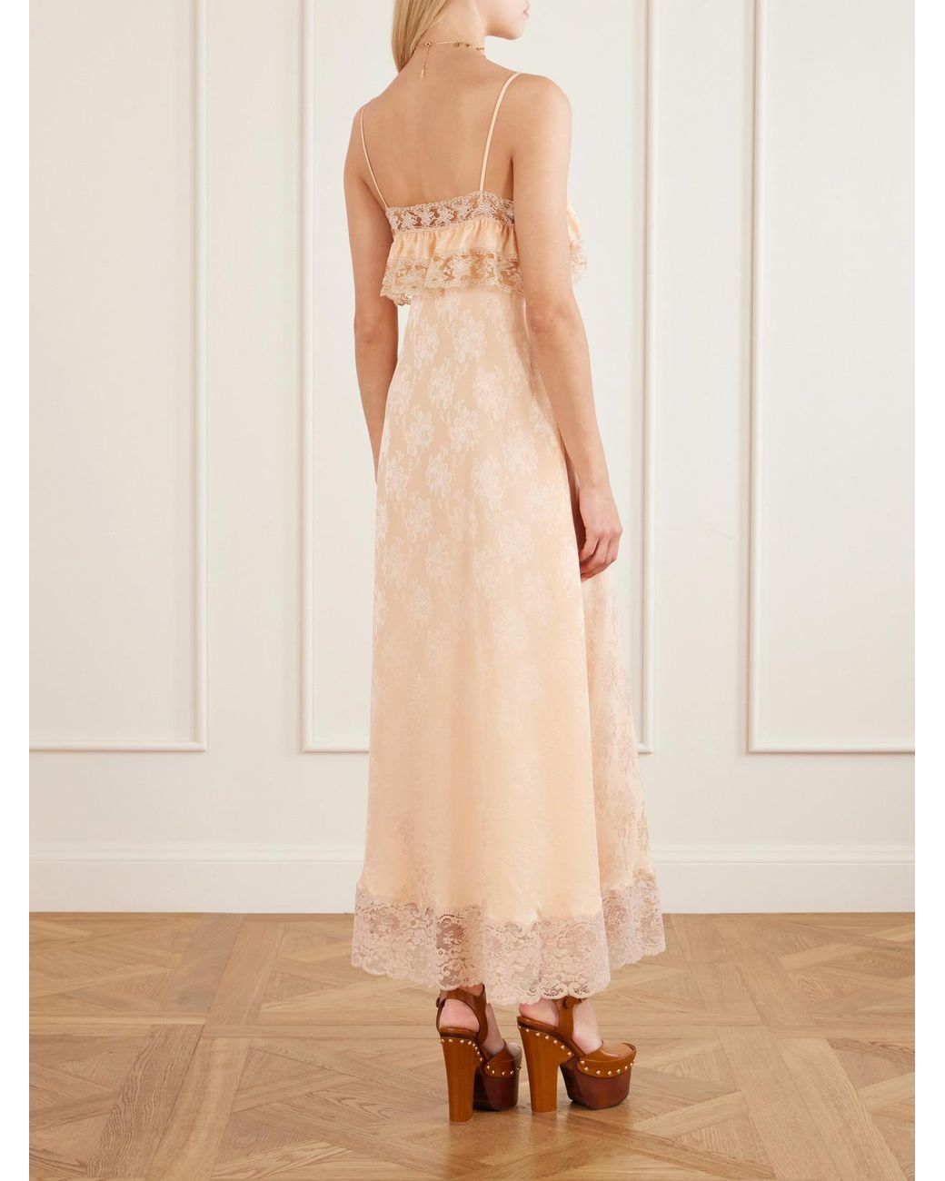 Chloé White Lace-Trimmed Silk-Jacquard Maxi Dress