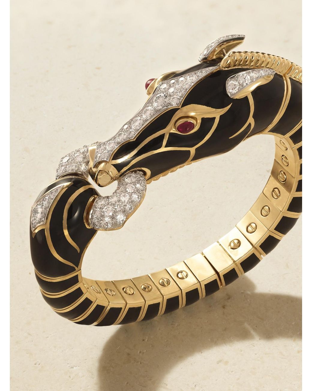 David Webb Natural Horse 18-Karat And Platinum, Diamond, Ruby And Enamel Bangle