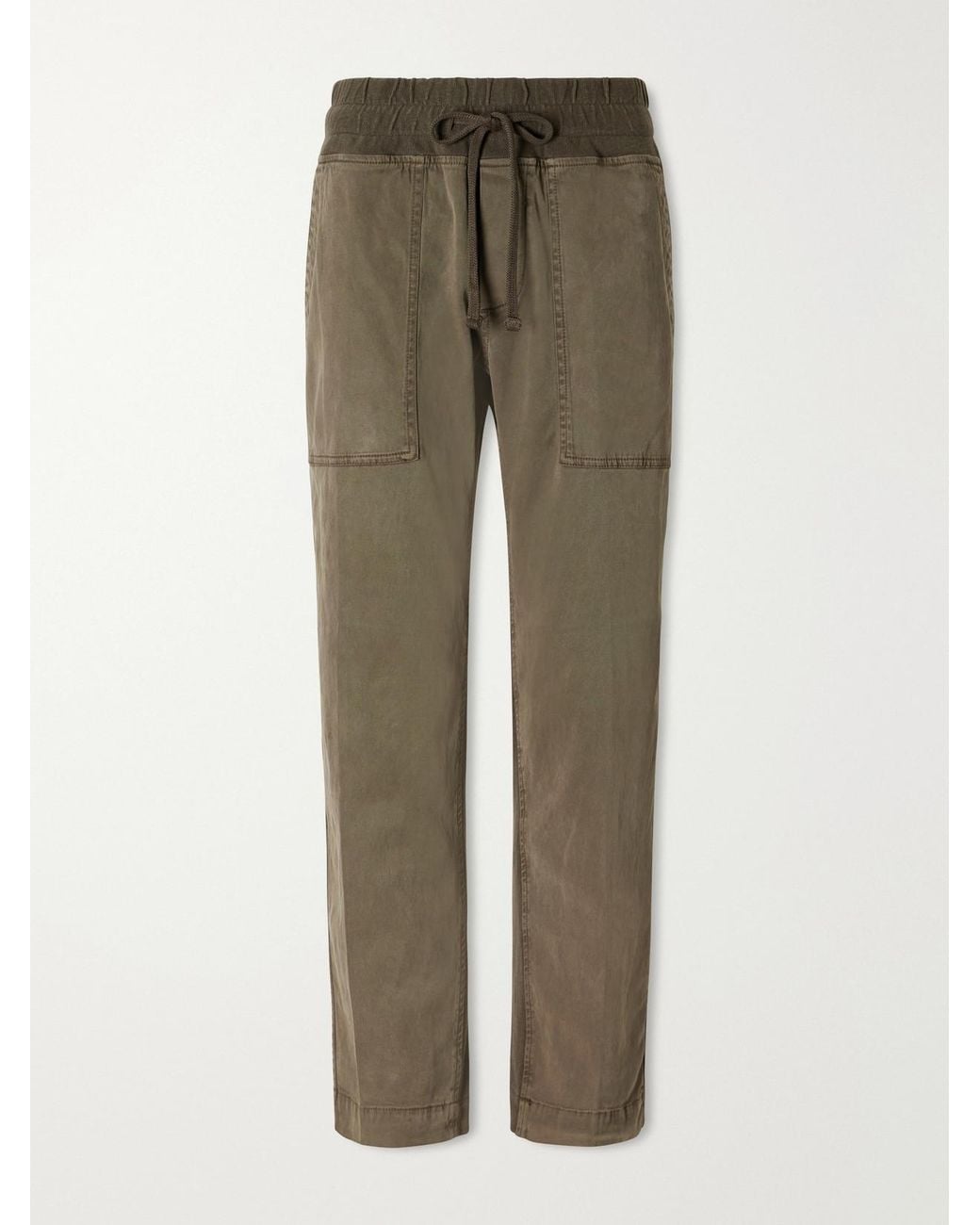 James Perse Green Rib-Trimmed Cotton-Twill Tapered Pants