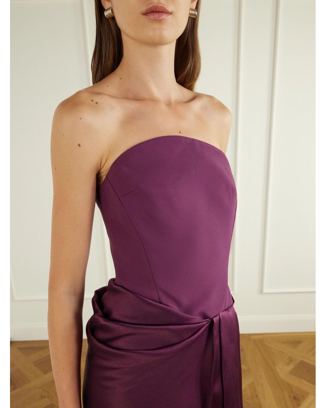 Solace London Purple Seri Strapless Twill And Crepe Gown