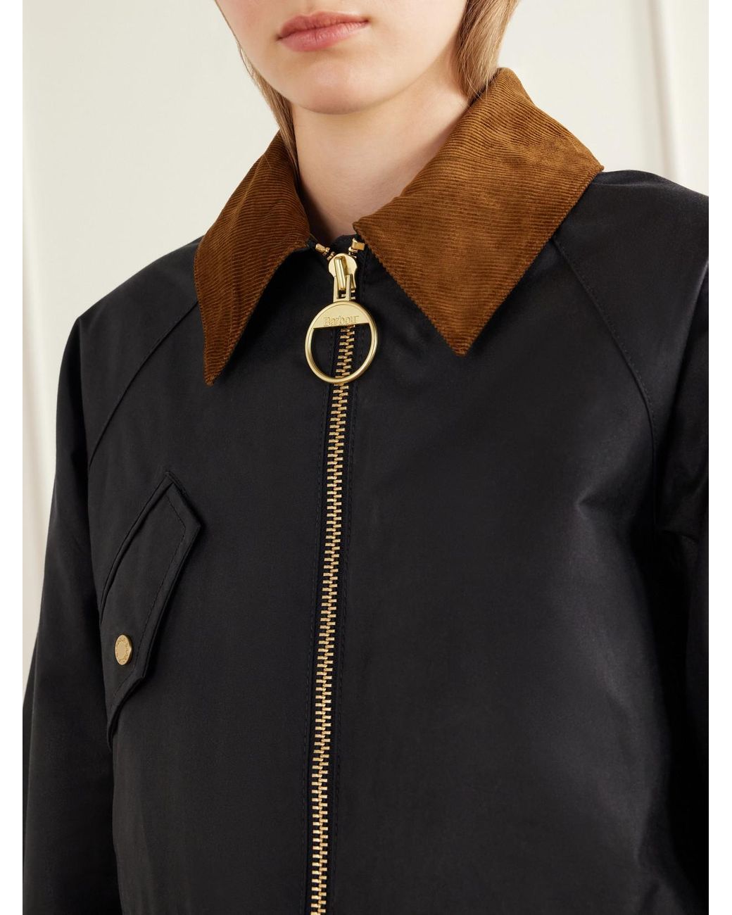 Barbour Black Treeton Corduroy-Trimmed Cotton Jacket