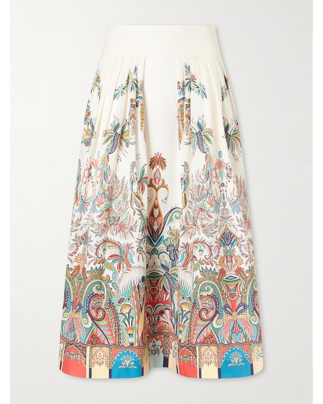 Etro White Paisley-Print Cotton-Poplin Midi Skirt