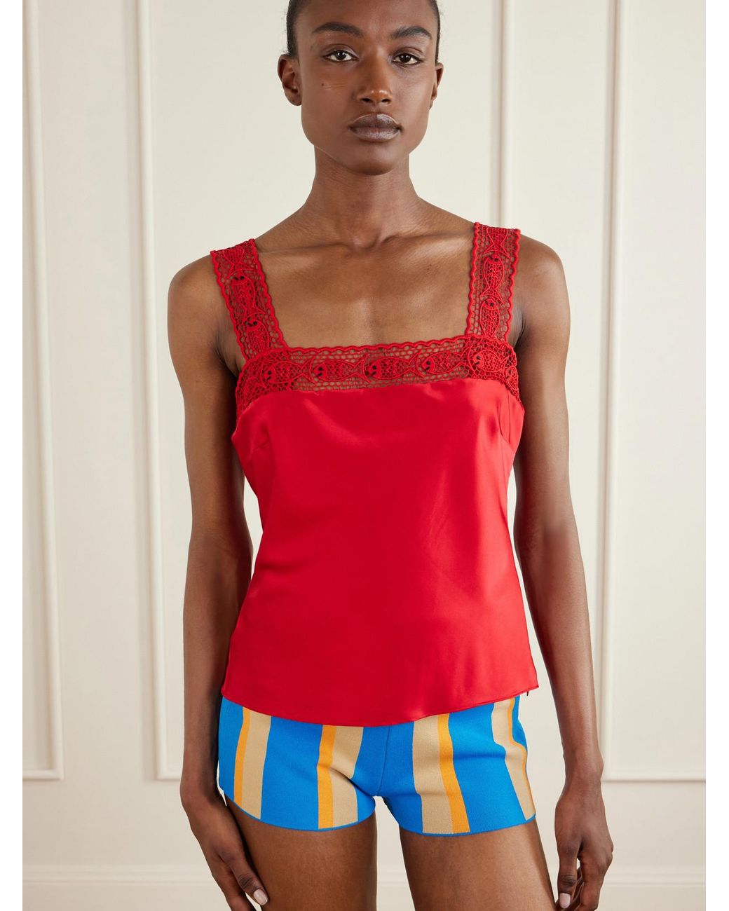 Staud Red Da Adolfo Collection Veronica Silk-Satin Tank