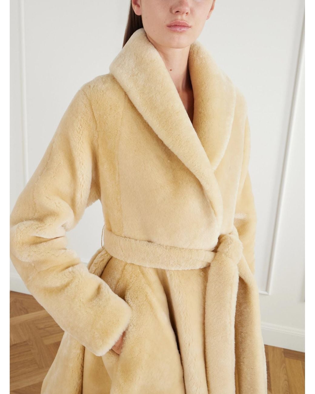 Alaïa Natural Asymmetric Belted Flared Shearling Coat