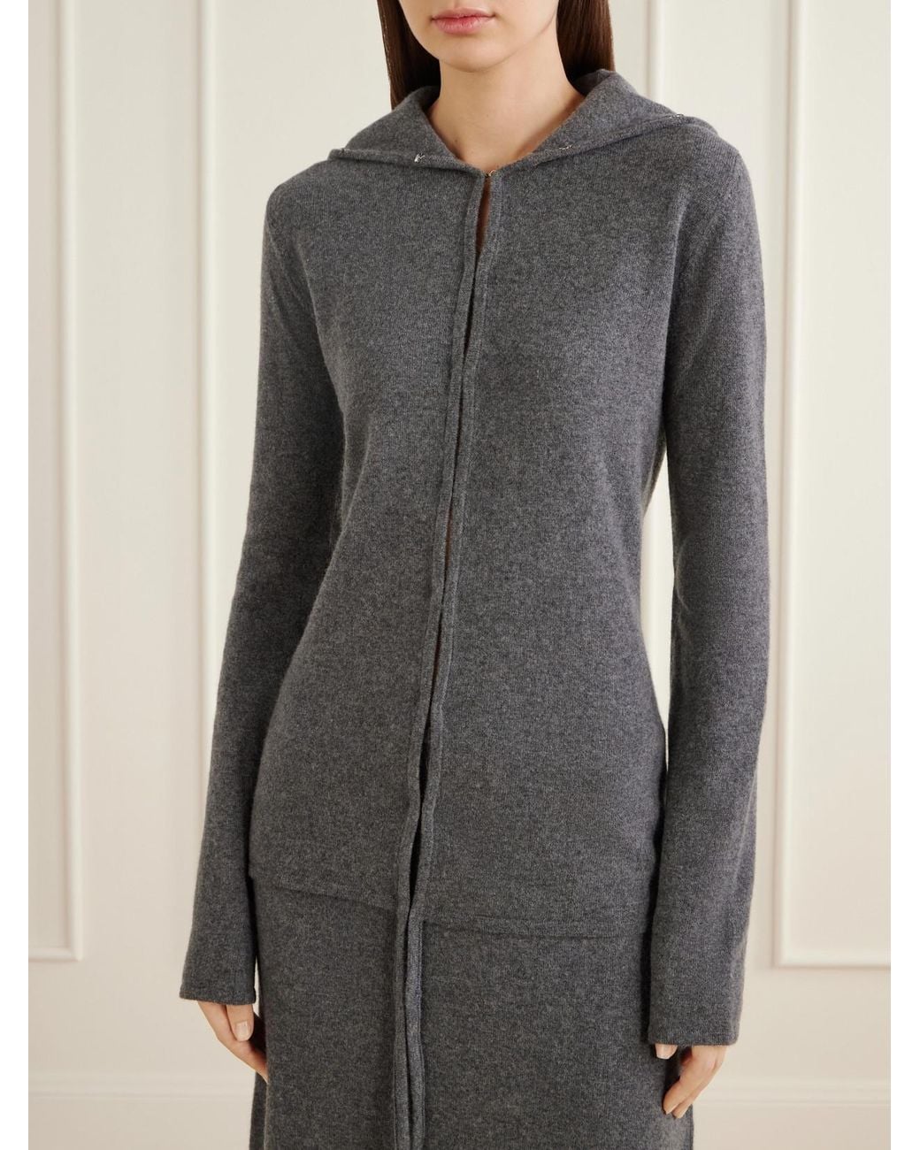 Colleen Allen Gray Hooded Merino Wool Cardigan