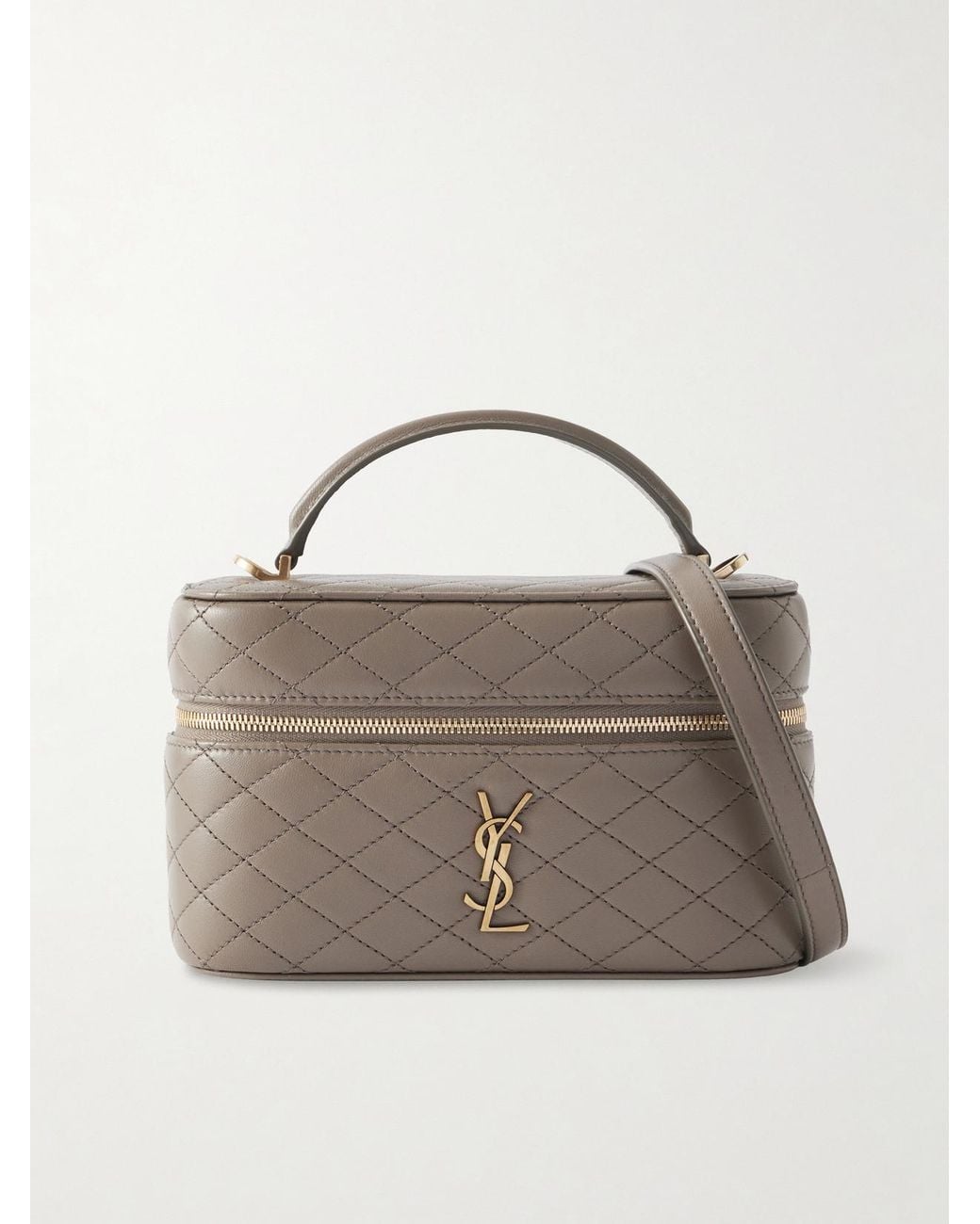 Saint Laurent Brown Gaby Vanity Mini Quilted Leather Top-Handle Bag