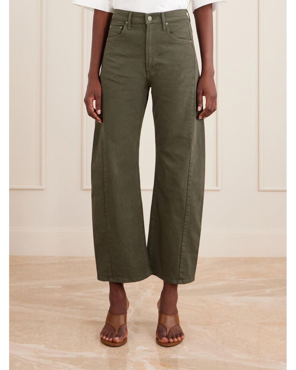 Mother Green The Half Pipe Flood High-Rise Barrel-Leg Jeans